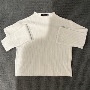 Zaful White Ribbed Cropped Sweater